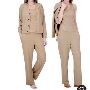 Live2Lounge Women's 3 Piece Textured Cable Knit Lounge Set Tan Small NEW